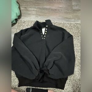 Black Button-Accent Sweatshirt
